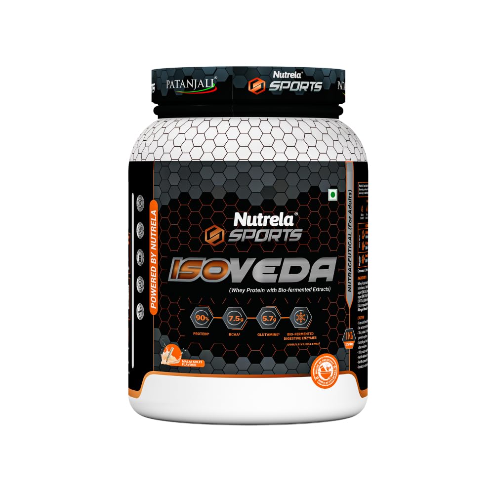 NUTRELA Premium Whey Isolate Protein 1kg Vanilla 90% Protein with BCAA & Enzymes