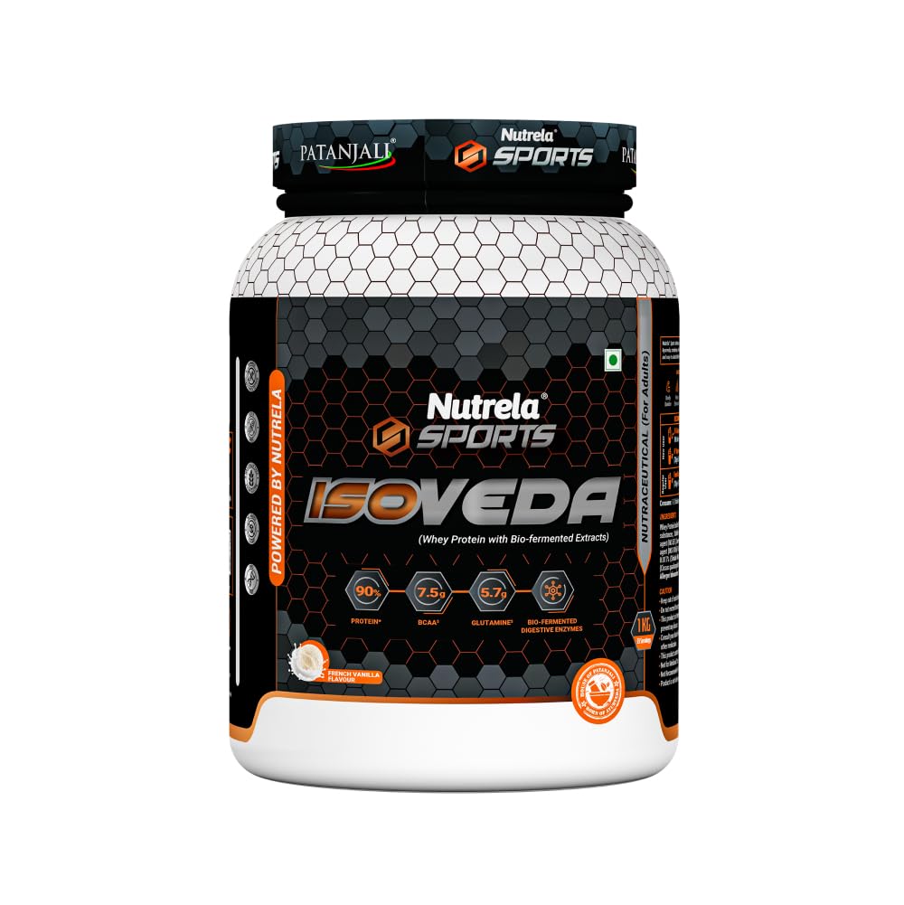 NUTRELA Premium Whey Isolate Protein 1kg Vanilla 90% Protein with BCAA & Enzymes