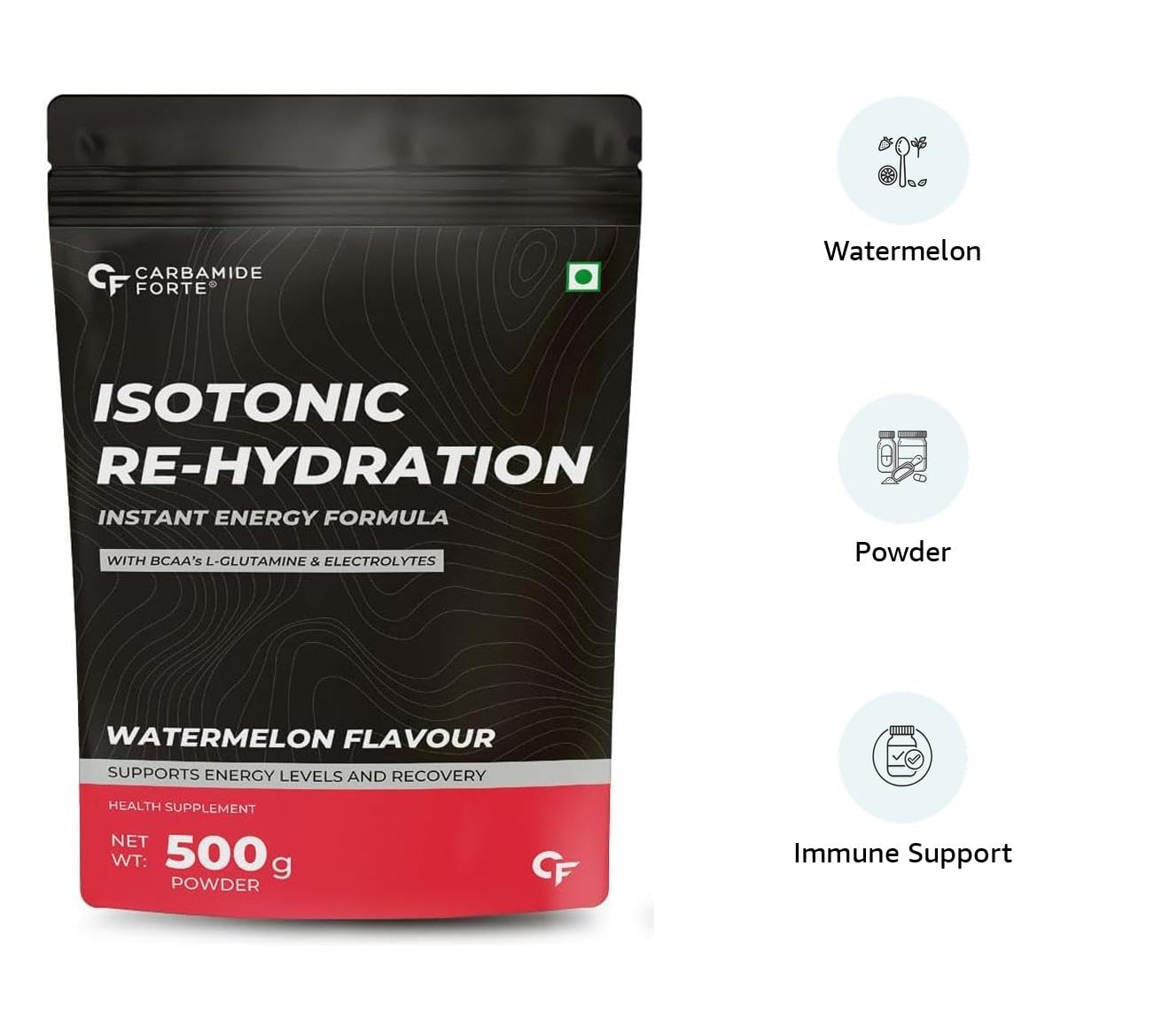 Carbamide Forte Watermelon Pre-Workout Powder 500g with BCAA & Electrolytes