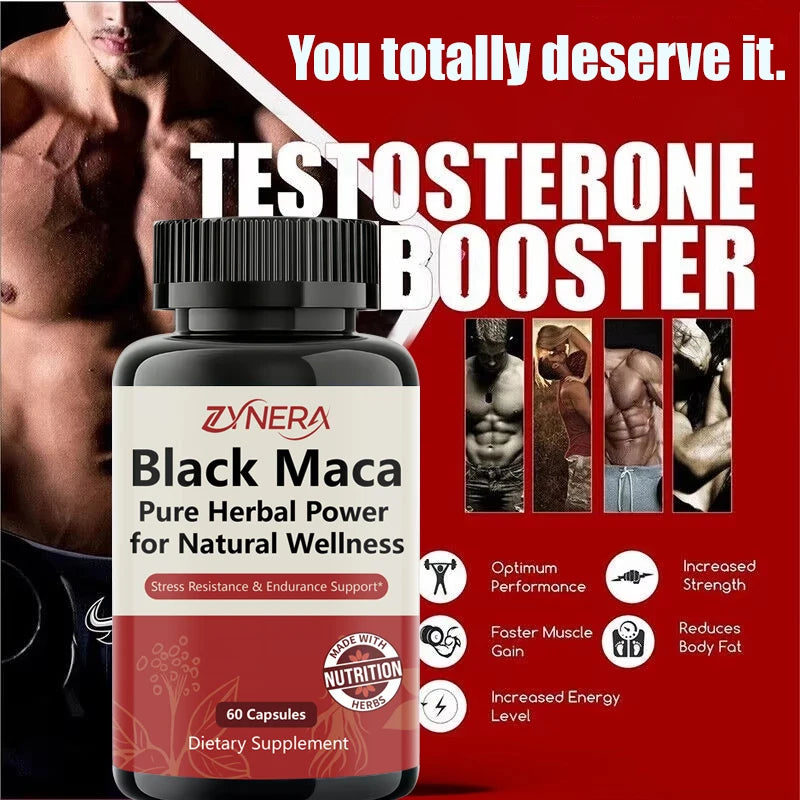 Black Maca Extract Capsules for Men Muscle Strength Immunity Vitality Health, Endurance, Focus Performance Supplement for Adults