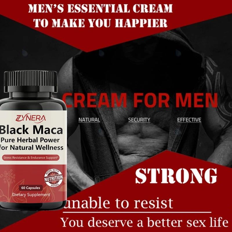 Black Maca Extract Capsules for Men Muscle Strength Immunity Vitality Health, Endurance, Focus Performance Supplement for Adults