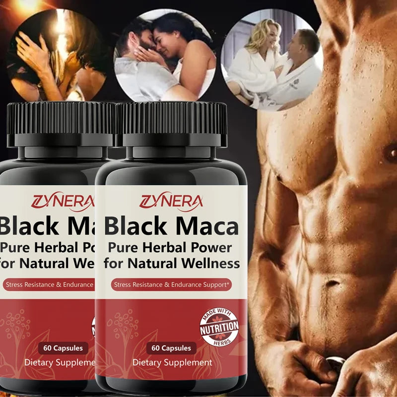 Black Maca Extract Capsules for Men Muscle Strength Immunity Vitality Health, Endurance, Focus Performance Supplement for Adults