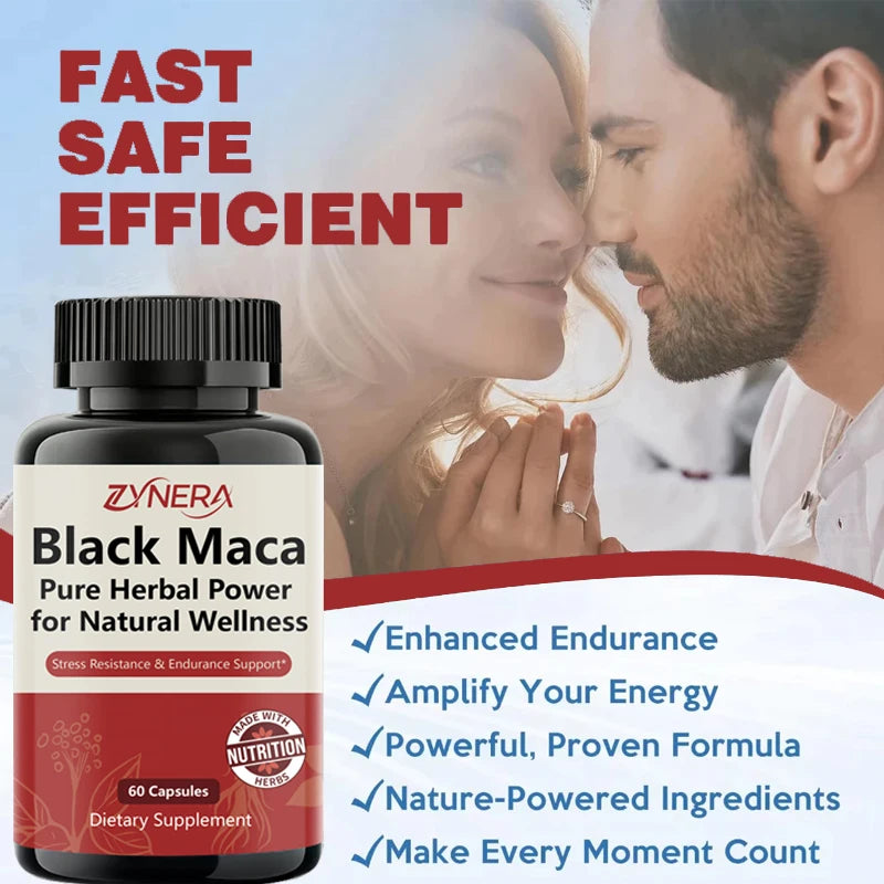 Black Maca Extract Capsules for Men Muscle Strength Immunity Vitality Health, Endurance, Focus Performance Supplement for Adults