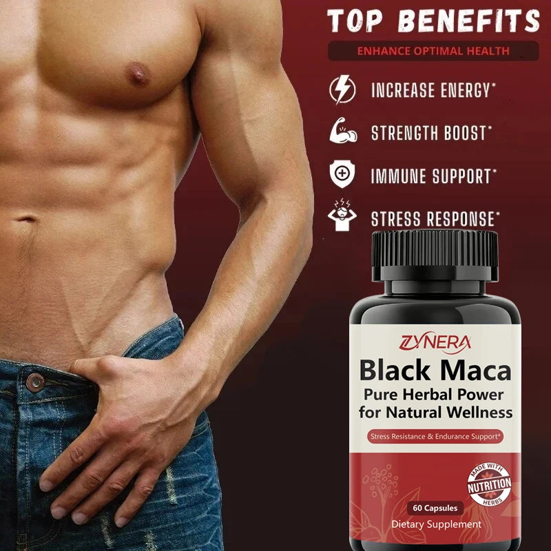 Black Maca Extract Capsules for Men Muscle Strength Immunity Vitality Health, Endurance, Focus Performance Supplement for Adults