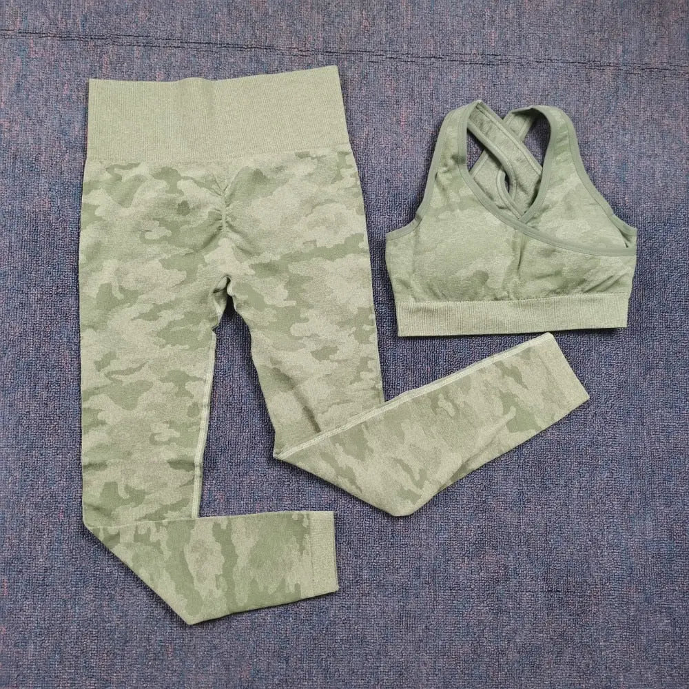 3PCS Camouflage Yoga Set for Women Seamless Fitness Yoga Bra Sports Bra High Waist GYM Camo leggings Pants Fitness Suits Workout