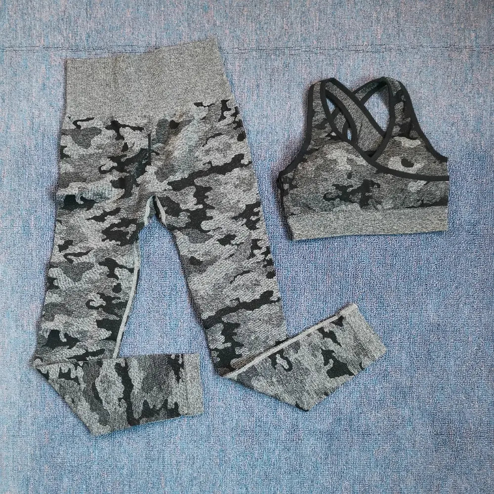 3PCS Camouflage Yoga Set for Women Seamless Fitness Yoga Bra Sports Bra High Waist GYM Camo leggings Pants Fitness Suits Workout
