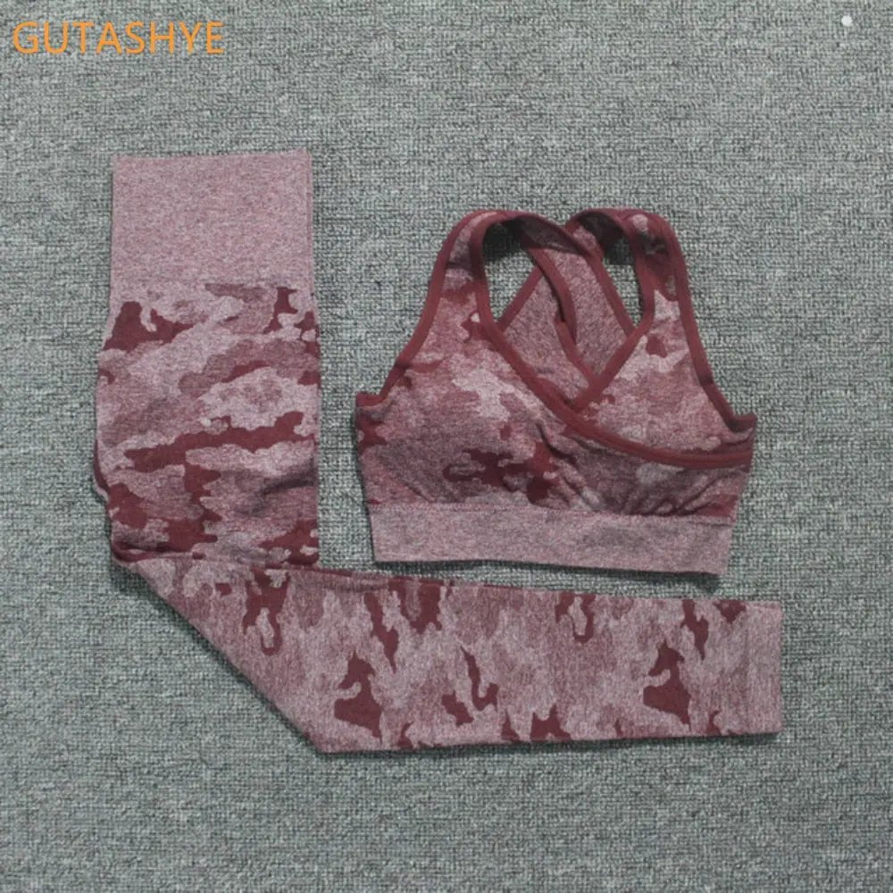 3PCS Camouflage Yoga Set for Women Seamless Fitness Yoga Bra Sports Bra High Waist GYM Camo leggings Pants Fitness Suits Workout