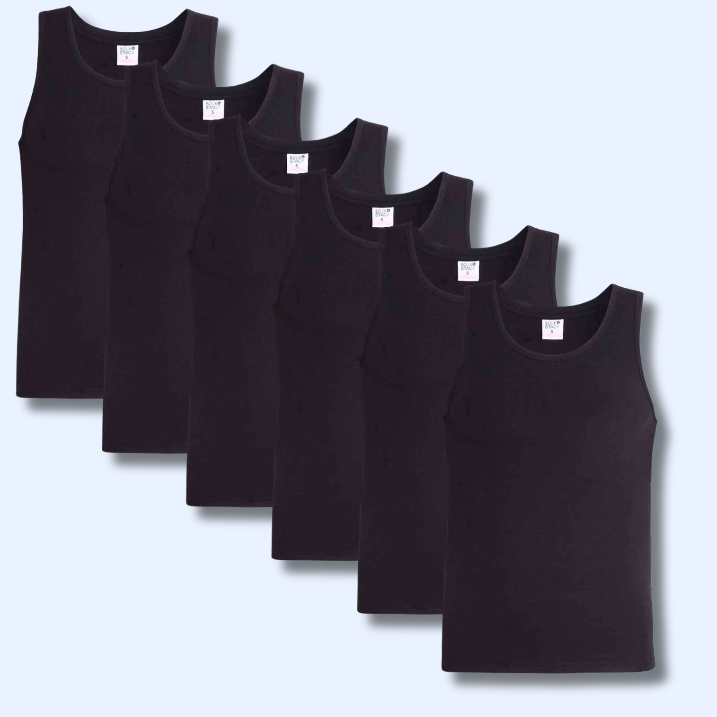 Pack of 6 Men's Cotton Blend Gym Muscle Vests Fitted Lightweight Comfortable Breathable Summer Wear Sizes S to XXL Available in Black Grey Navy White by Sock Stack