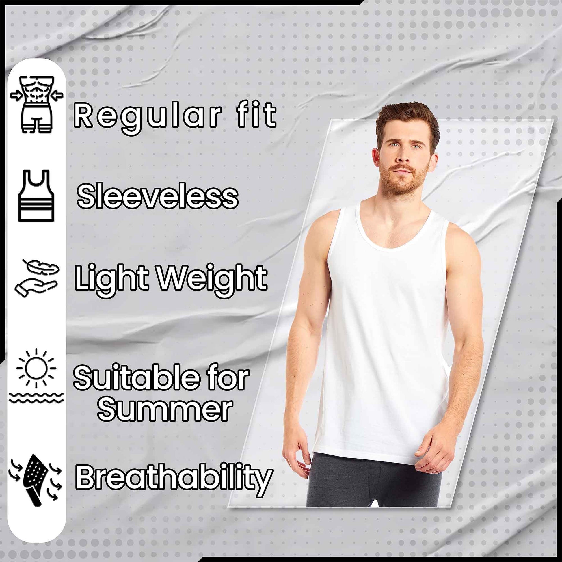 Pack of 6 Men's Cotton Blend Gym Muscle Vests Fitted Lightweight Comfortable Breathable Summer Wear Sizes S to XXL Available in Black Grey Navy White by Sock Stack